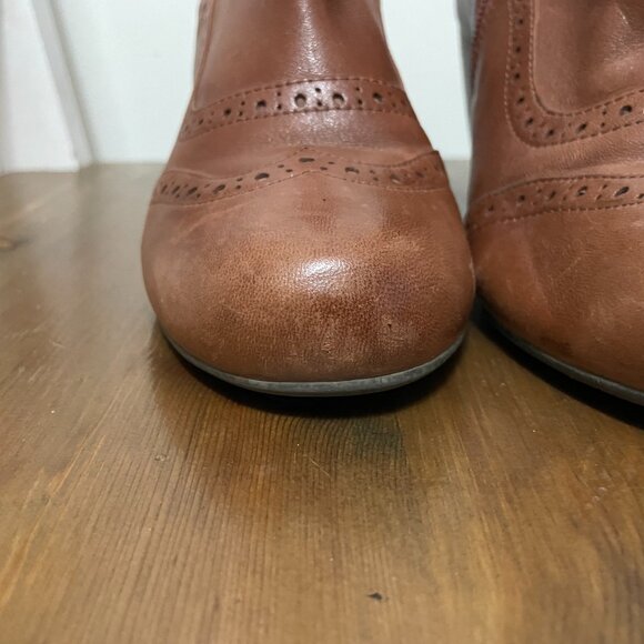 Miz Mooz Tallys 100% leather tan high heel ankle booties boho chic size 8 - Picture 9 of 11